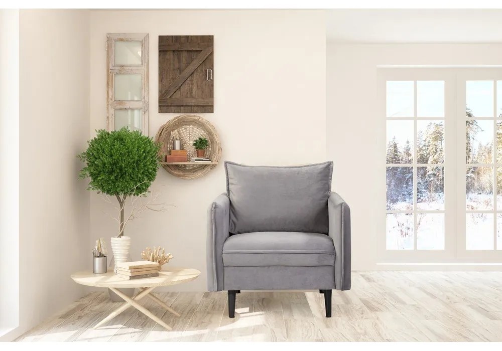 Fotoliu gri cu tapițerie din catifea Juli – Ropez