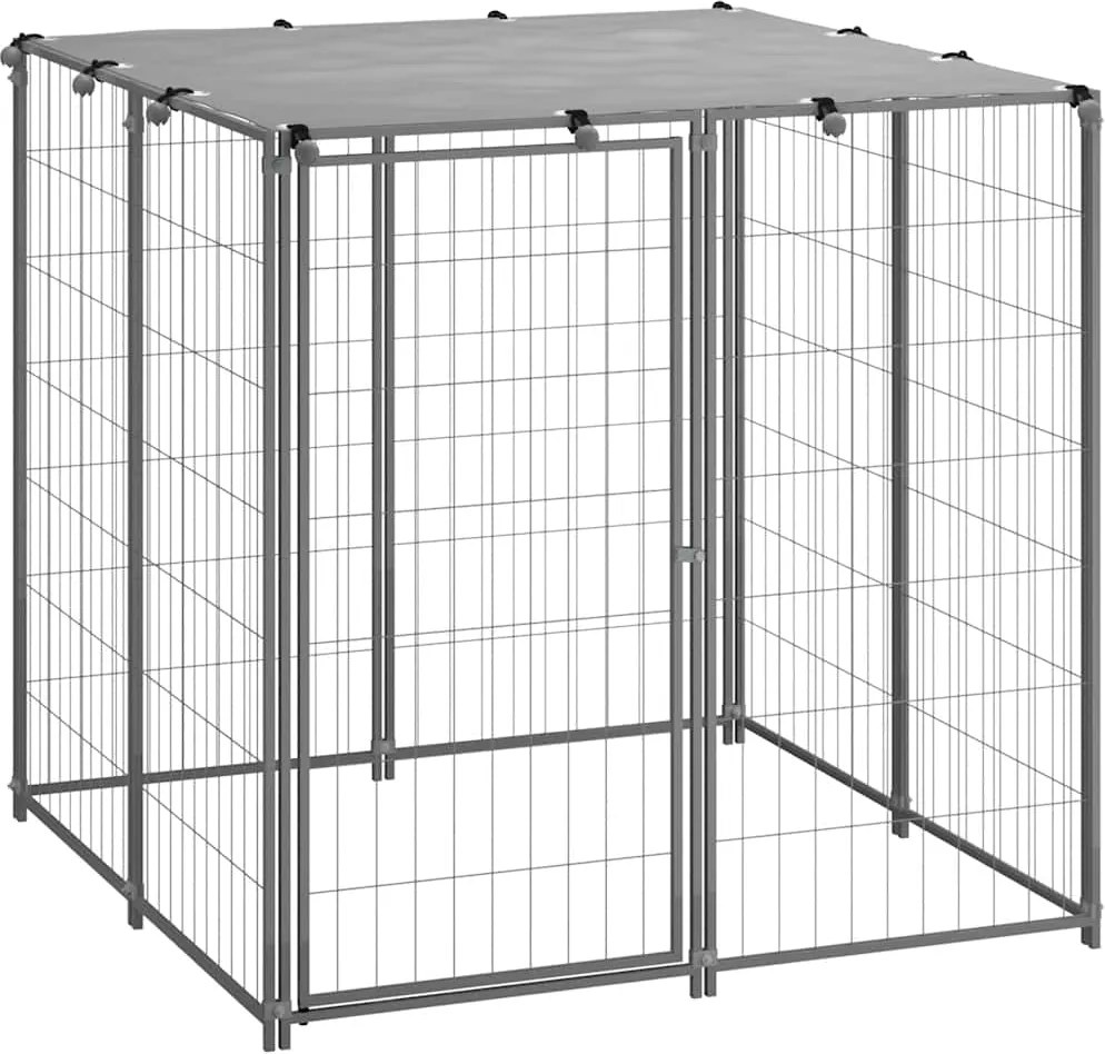 vidaXL Padoc pentru câini, argintiu, 110x110x110 cm, oțel