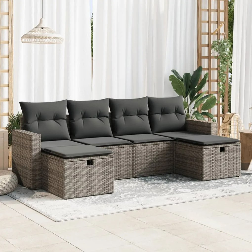 3325426 vidaXL Set mobilier grădină cu perne, 6 piese, gri, poliratan