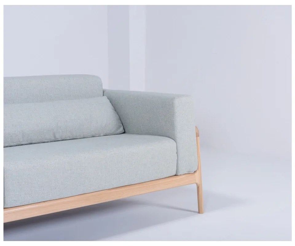 Canapea cu structură din lemn de stejar Gazzda Fawn Plus, 240 cm, albastru - gri