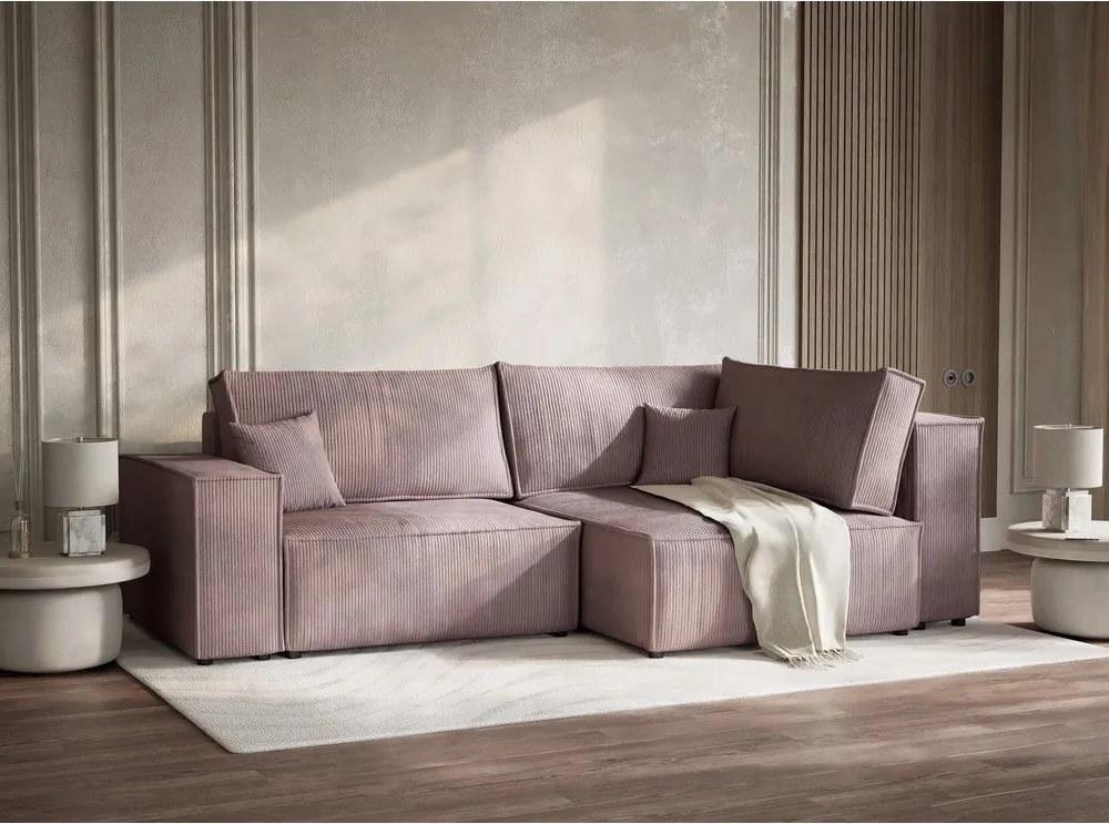 Colțar mov extensibil/cu spațiu de depozitare cu tapițerie din catifea reiată (cu colț pe partea dreaptă/în formă de ”L”) Tonga – Maison de Rêve