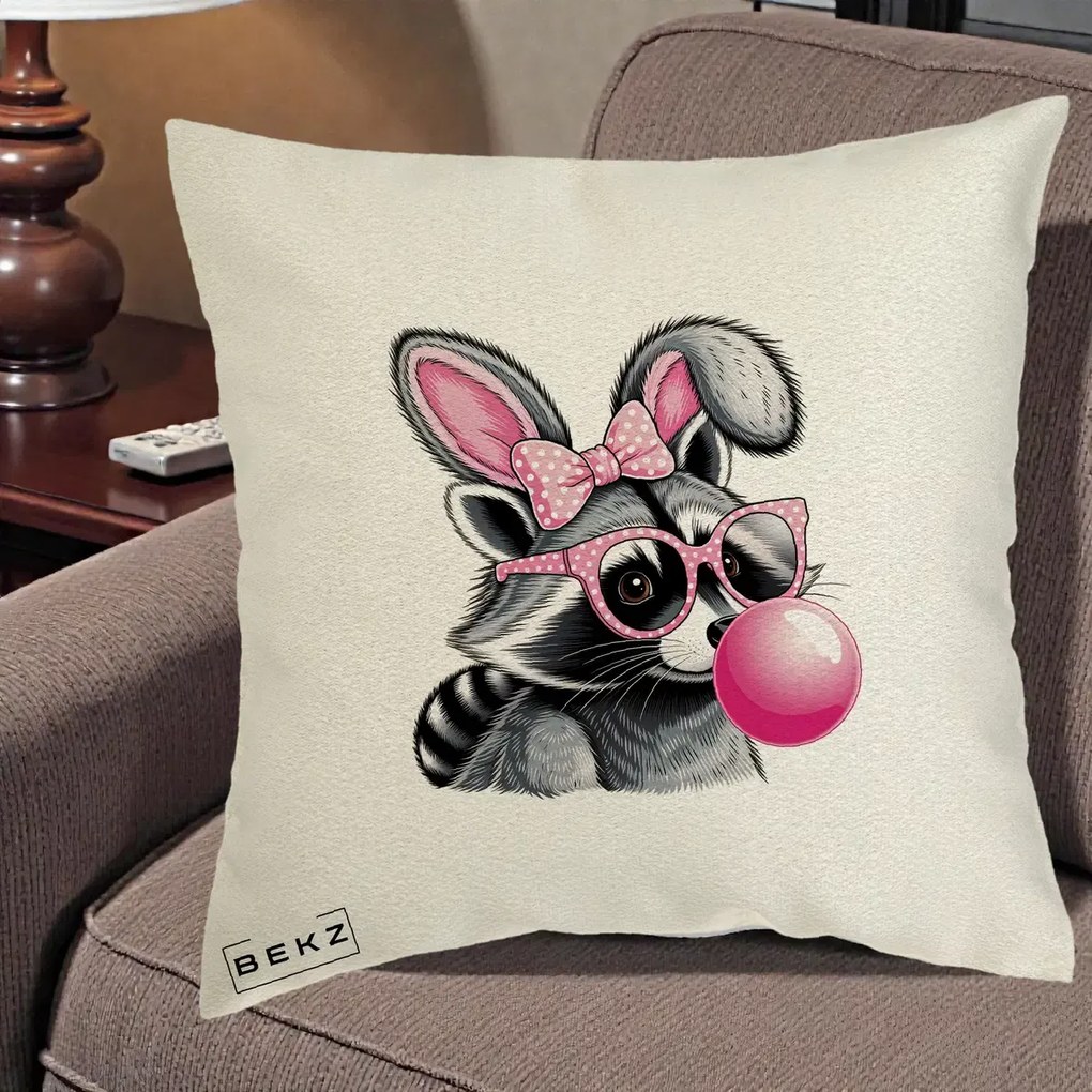 Perna Decorativa Raton cu Urechi de Iepure si Guma de Mestecat, 40x40 cm, Ecru, Husa Detasabila, Perna Inclusa, BEKZ®