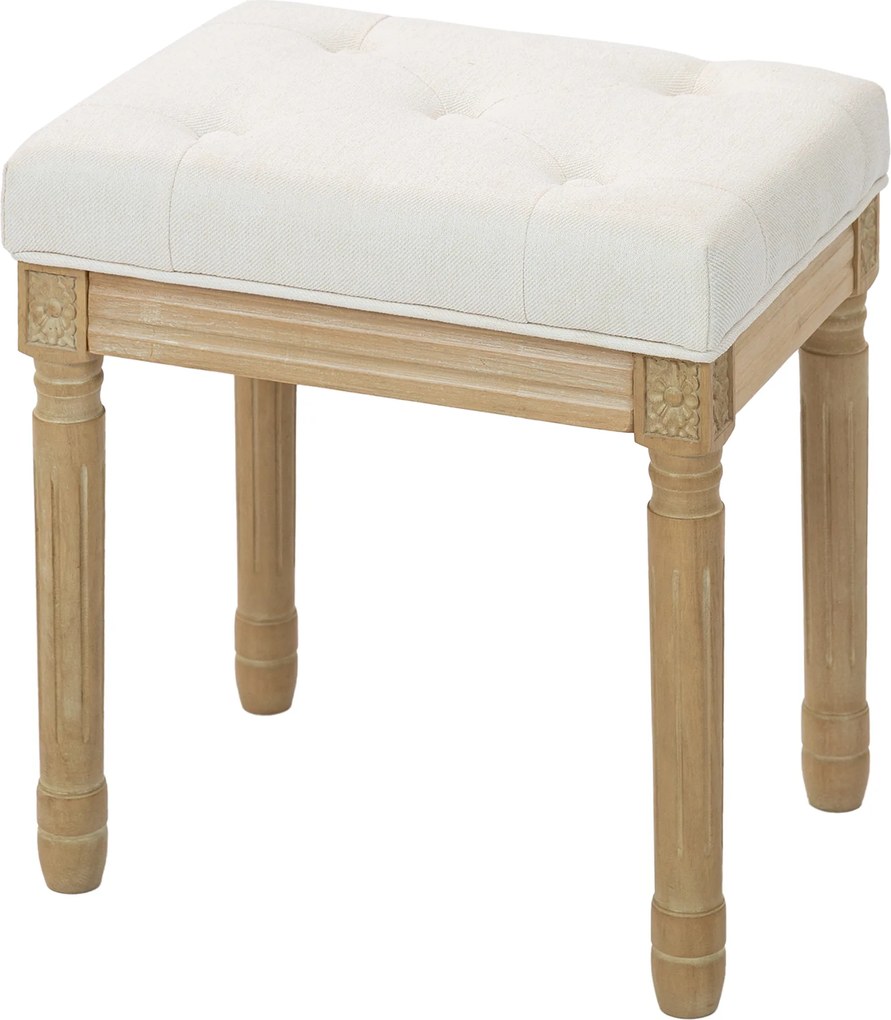 HOMCOM Otoman cu aspect de in, Bancă tapițată, Taburet pentru picioare cu șezut capitonat, Picioare din lemn, 42 x 32 x 46,5 cm, Bej | Aosom Romania