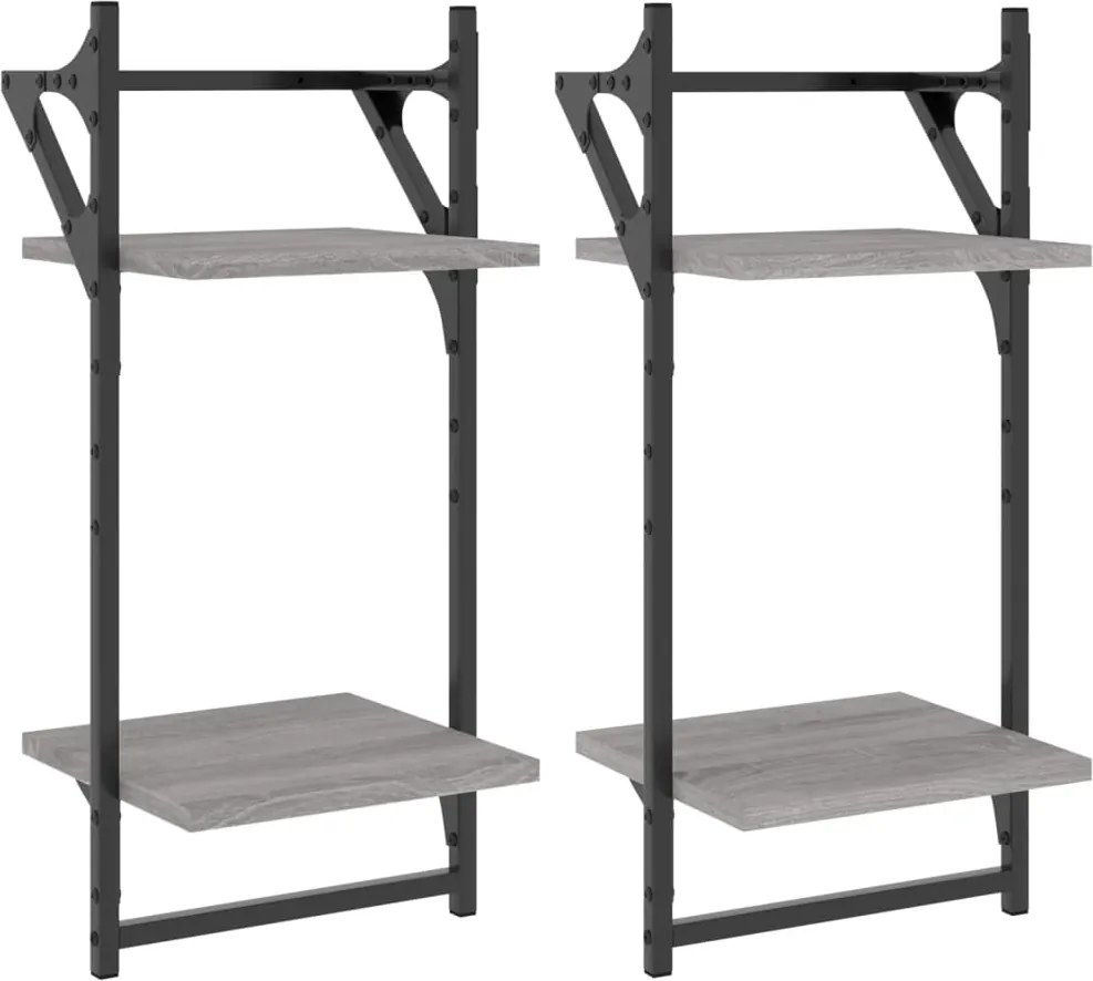 vidaXL Rafturi perete 2 niveluri cu bare 2 buc. gri sonoma 30x25x65 cm
