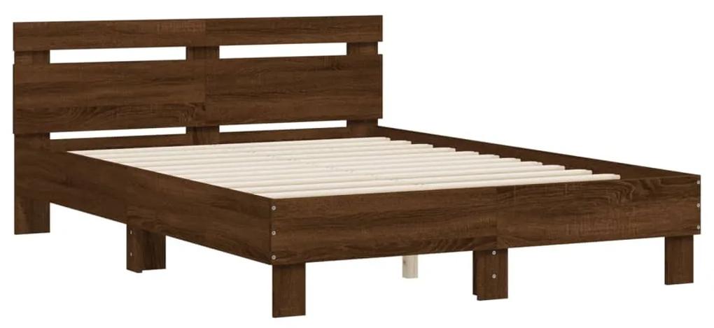 3207433 vidaXL Cadru de pat cu tăblie, stejar maro, 120x200 cm, lemn prelucrat