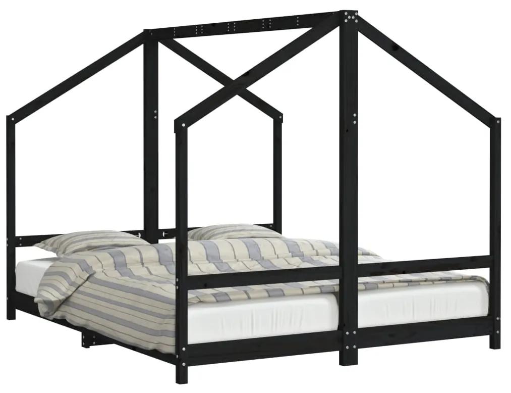 3200588 vidaXL Cadru de pat pentru copii negru 2x(80x200) cm lemn masiv de pin