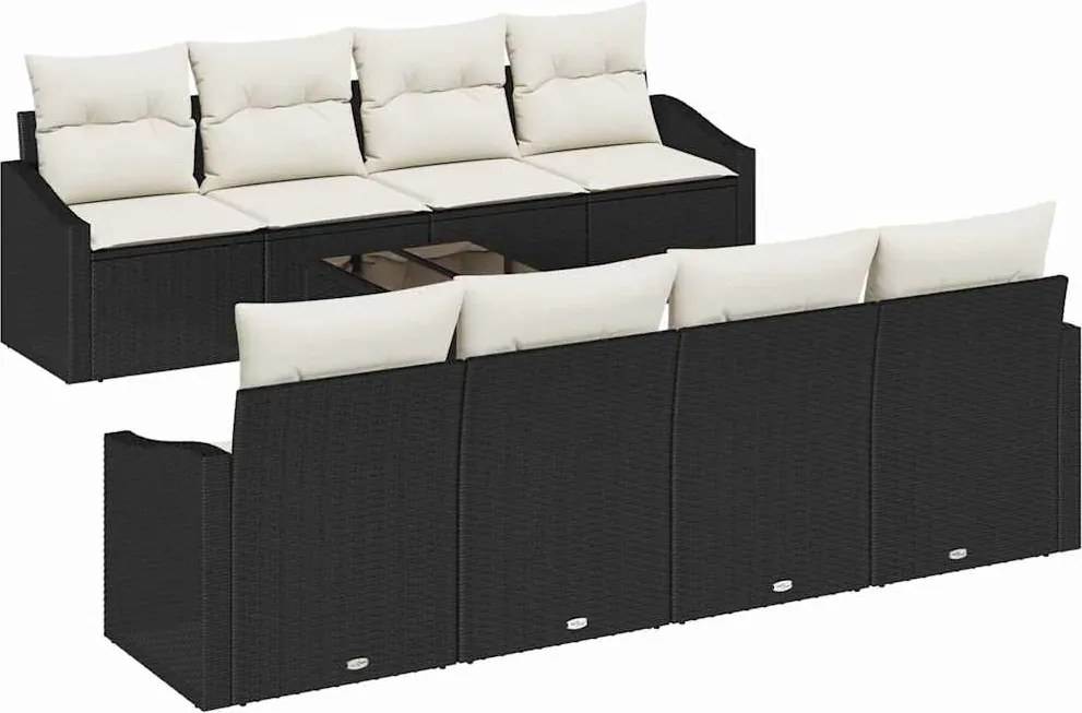 vidaXL Set de canapea cu pernă 7 pcs Negru și Crem poliratan