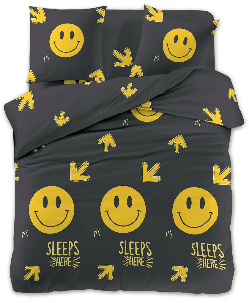 Lenjerie de pat din microfibra neagra, SLEEPS HERE Dimensiune lenjerie de pat: 70 x 90 cm | 140 x 200 cm