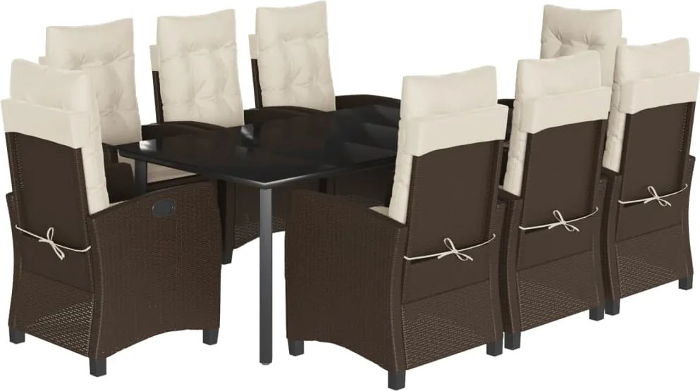 vidaXL Set mobilier de grădină cu perne, 9 piese, maro, poliratan
