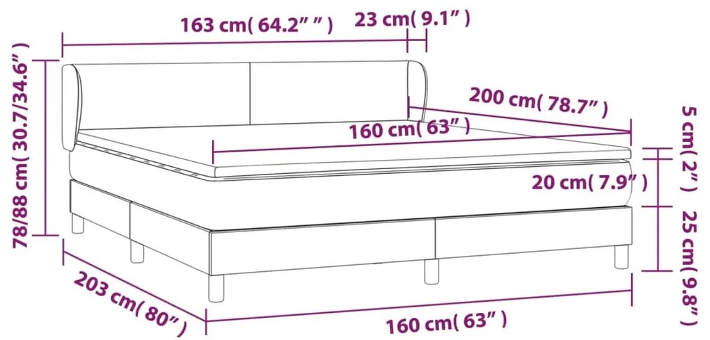 Pat box spring cu saltea, gri, 160x200 cm, piele ecologica Gri, 160 x 200 cm, Design simplu