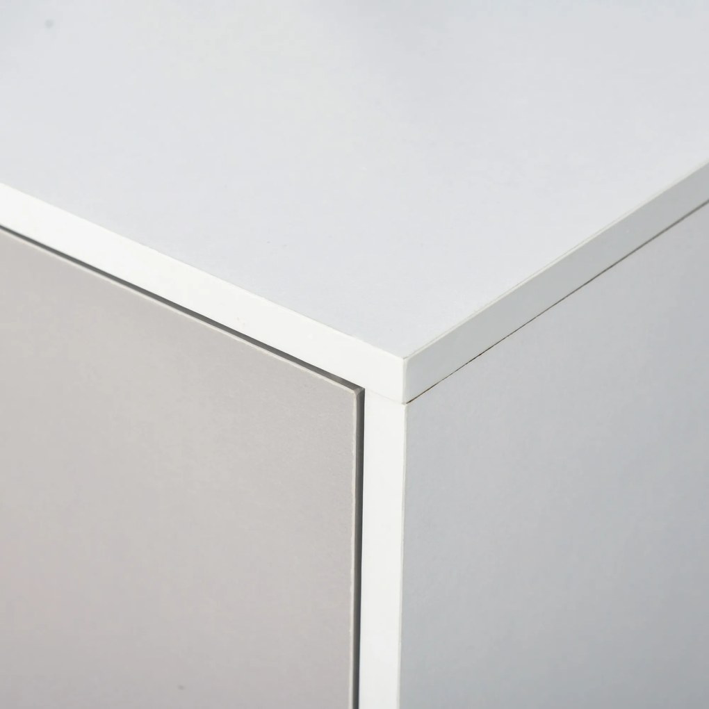 HOMCOM Bufet, mobilier de depozitare cu 3 uși și 3 compartimente deschise, picioare din lemn de pin, 96x30x75cm, alb și gri | Aosom Romania