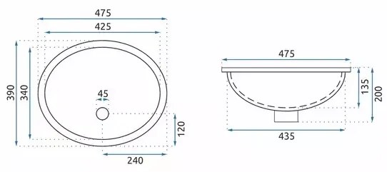 Lavoar incastrat Rea Nel oval finisaj alb lucios 48 cm