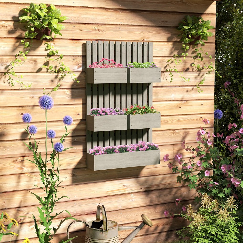 Outsunny Strat înălțat din lemn, reglabil, jardiniere cu spalier, strat de grădină 60x16x100cm Gri | Aosom Romania