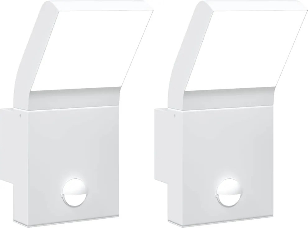 vidaXL Lămpi exterioare de perete LED/senzor 2 buc alb aluminiu turnat