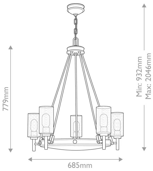 Hinkley HK-COLLIER5-BX - Candelabru suspendat pe lanț COLLIER, 5xE27/40W/230V, Ø 68,5 cm