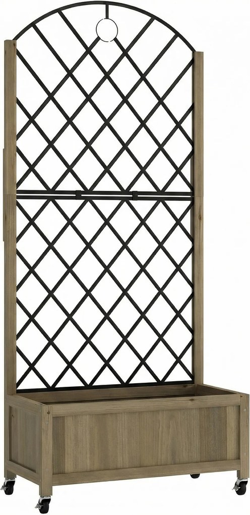 Outsunny Jardinieră din lemn cu grilaj metalic și roți pentru plante cățărătoare Macetero ridicat 72x36x168 cm Carbonizado | Aosom Romania