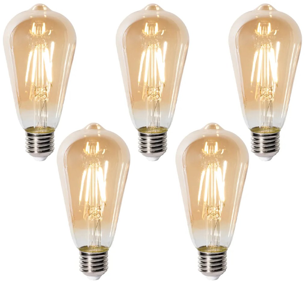 Set 5 becuri E27 dimbare LED lamp ST64 goud 5W 450 lm 2700K