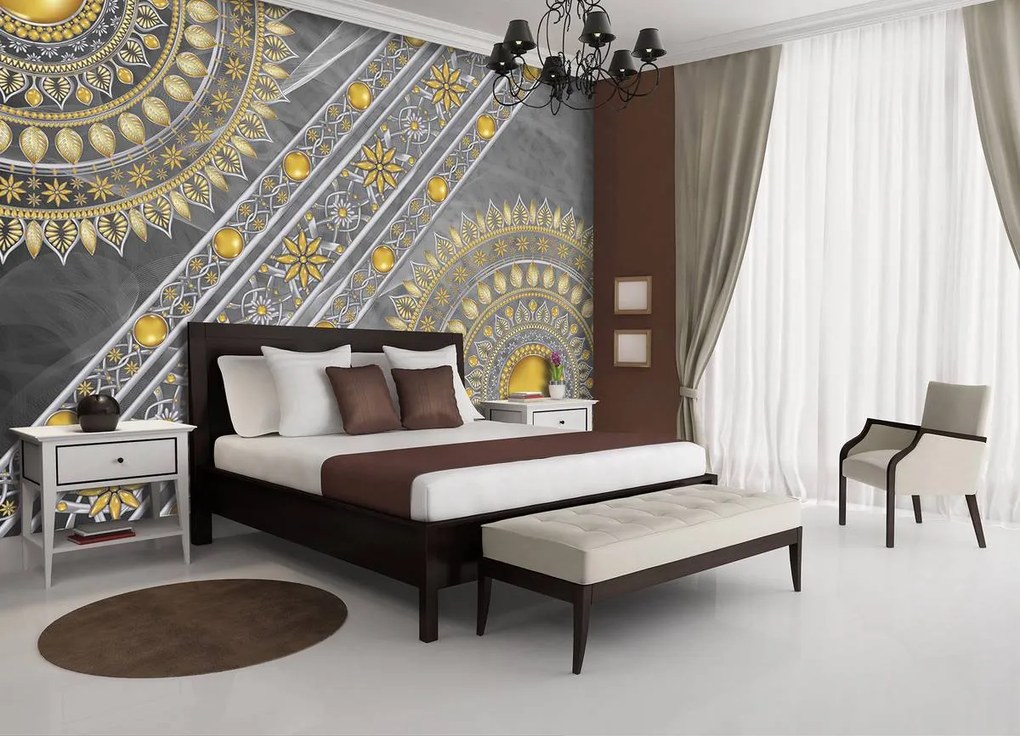 Fototapet - Mandala în argint - în diagonala (254x184 cm)