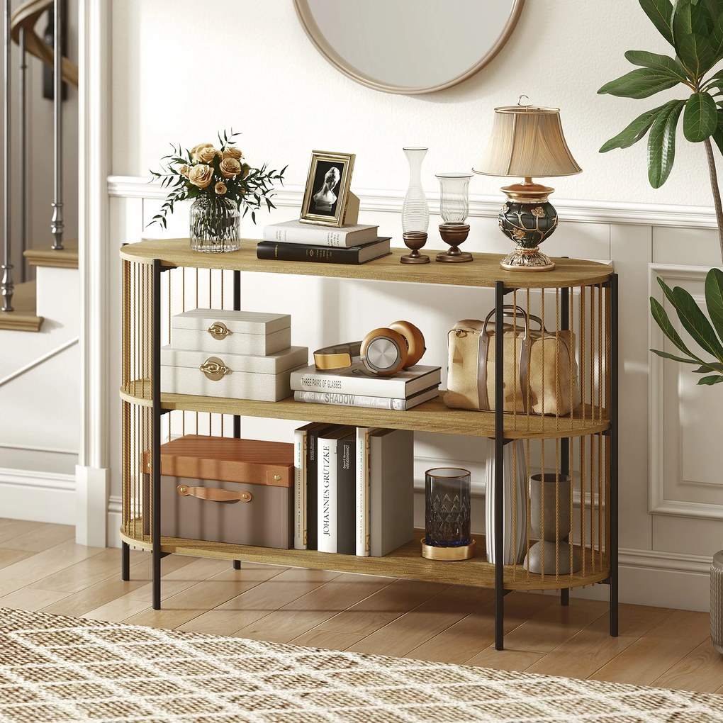 HOMCOM Blat de Consolă cu Coardă de Hârtie Împletită Manual Cadru de Oțel Stil Bohemian 124x43,5x80 cm Natural | Aosom Romania