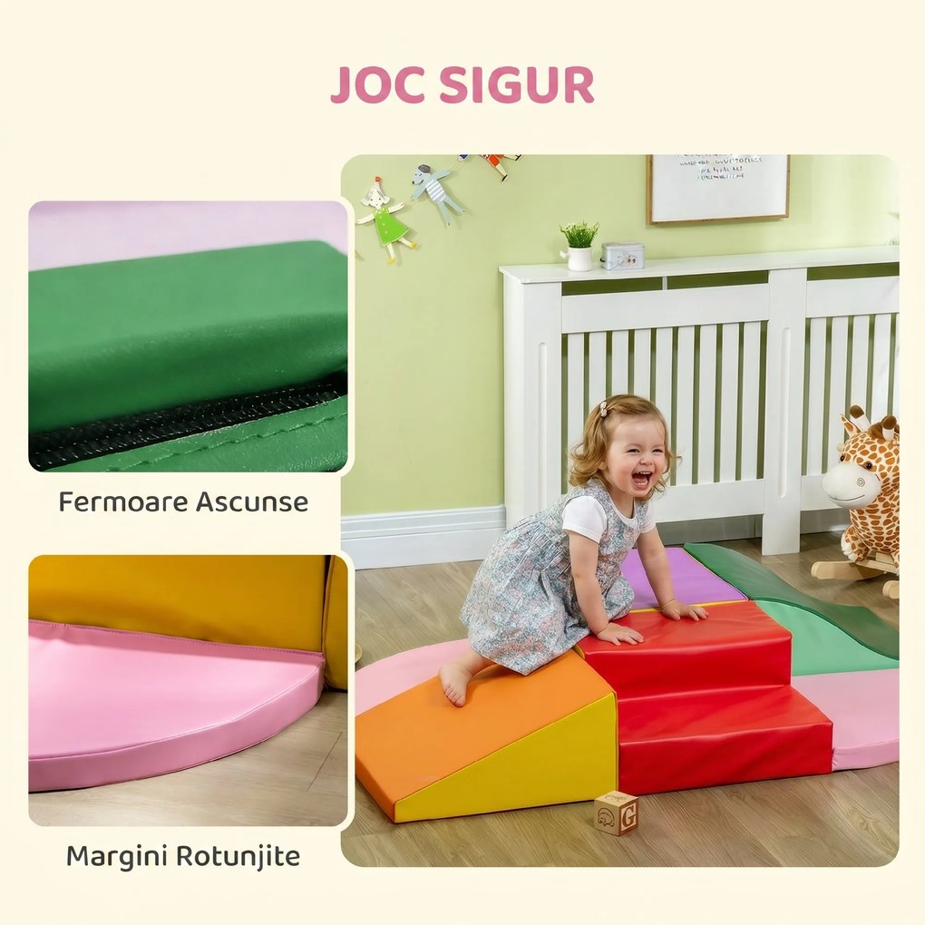 HOMCOM Set de Joacă pentru Copii 1-3 Ani cu 6 Piese de Construcție, 150x100x24 cm, Multicolor | Aosom Romania