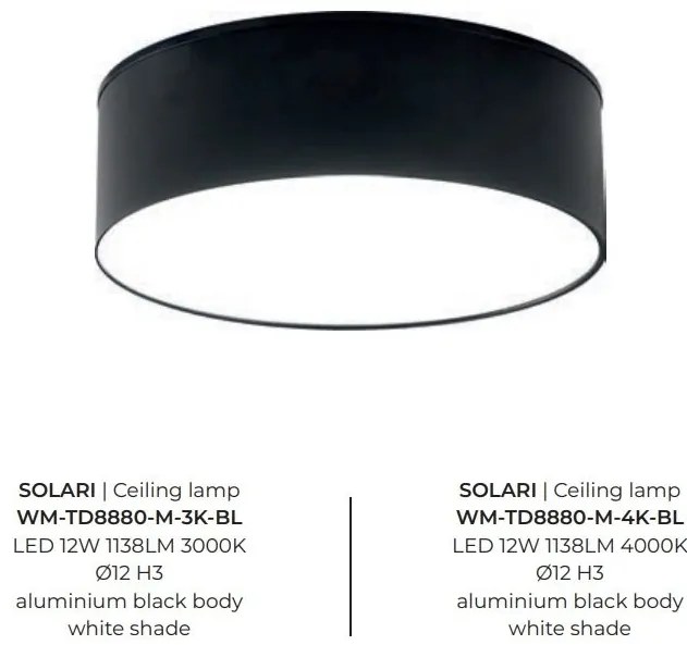 Spot aplicat, Plafoniera LED 3000K SOLARI negru, 12cm