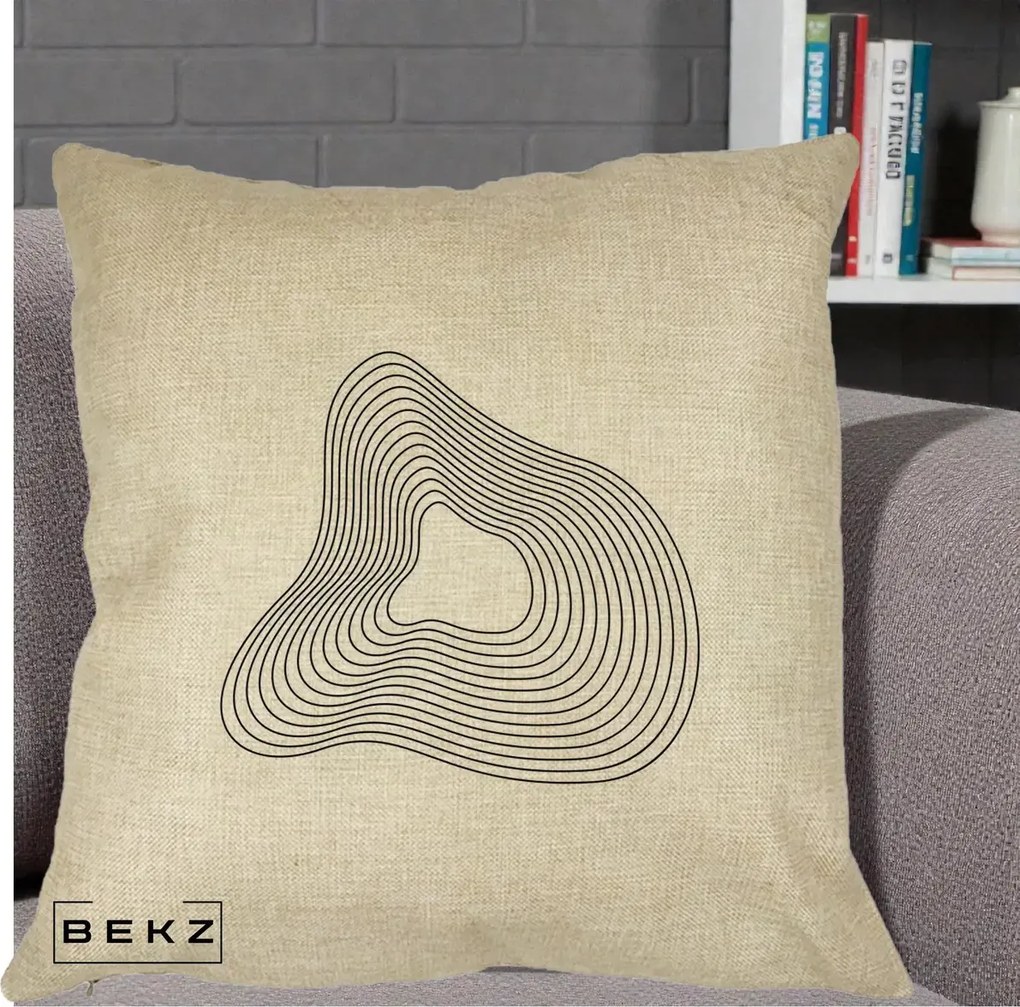 Perna Decorativa Abstract Linii Organice, 40x40 cm, Crem, Husa Detasabila, Perna Inclusa, BEKZ®