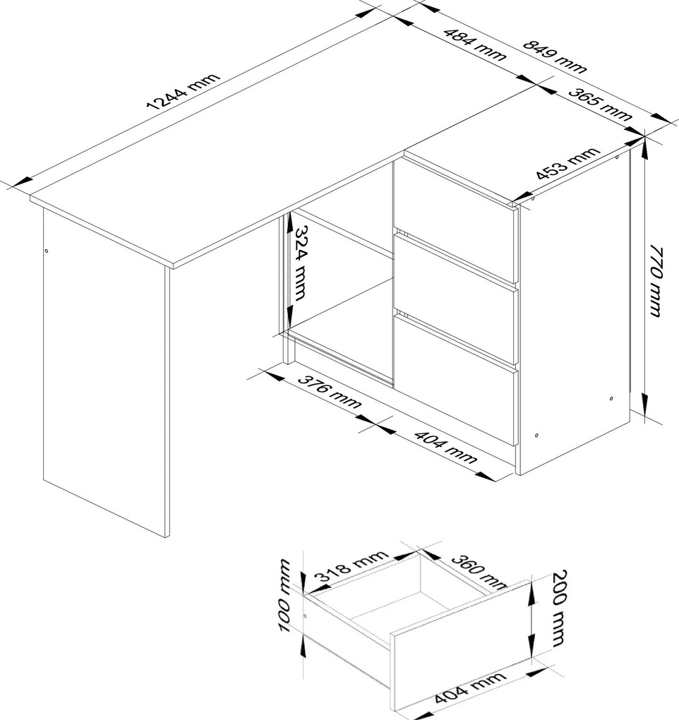 Masă PC de colț Bodhi (alb + stejar sonoma) (D). 1069056