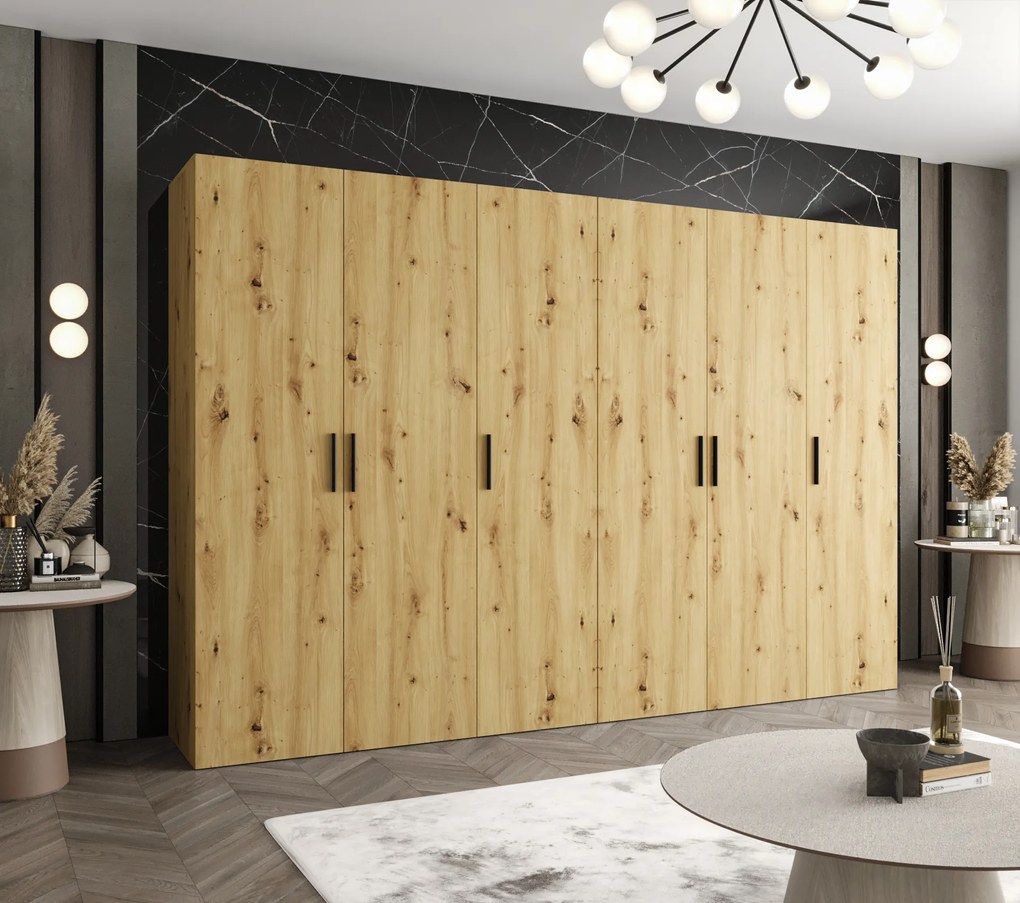 Dulap de haine 300 cm Borry 1 (Stejar artisan + Negru). 1125789