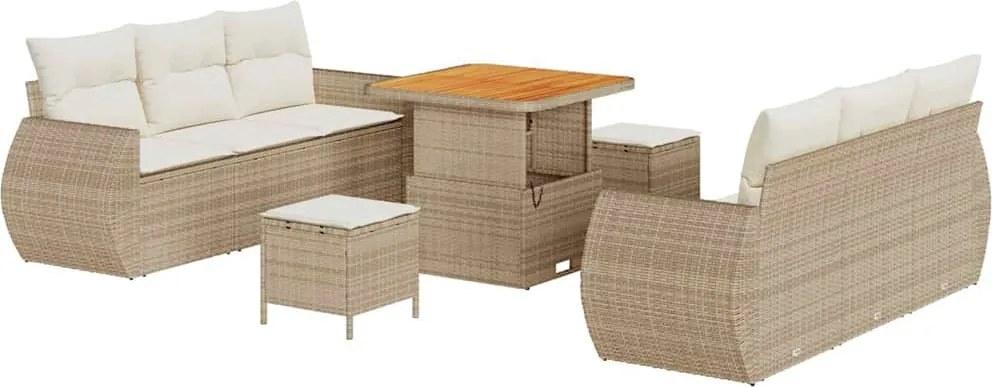vidaXL Set de canapele pentru grădină 9 pcs Bej și crem poliratan