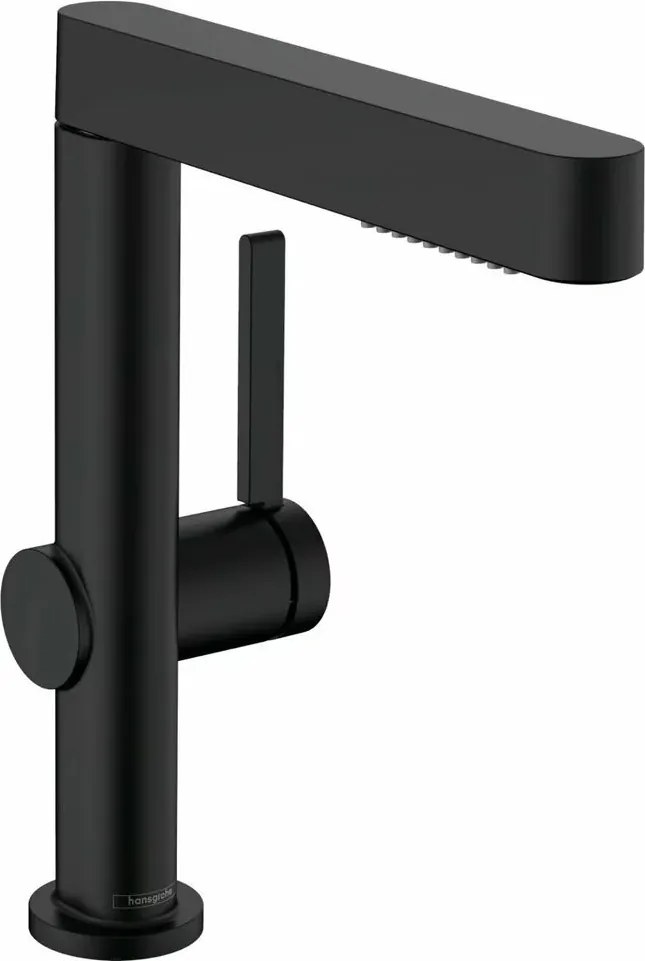 Baterie lavoar Hansgrohe Finoris 230 cu dus extractibil, 2 jeturi si ventil Push-Open negru mat