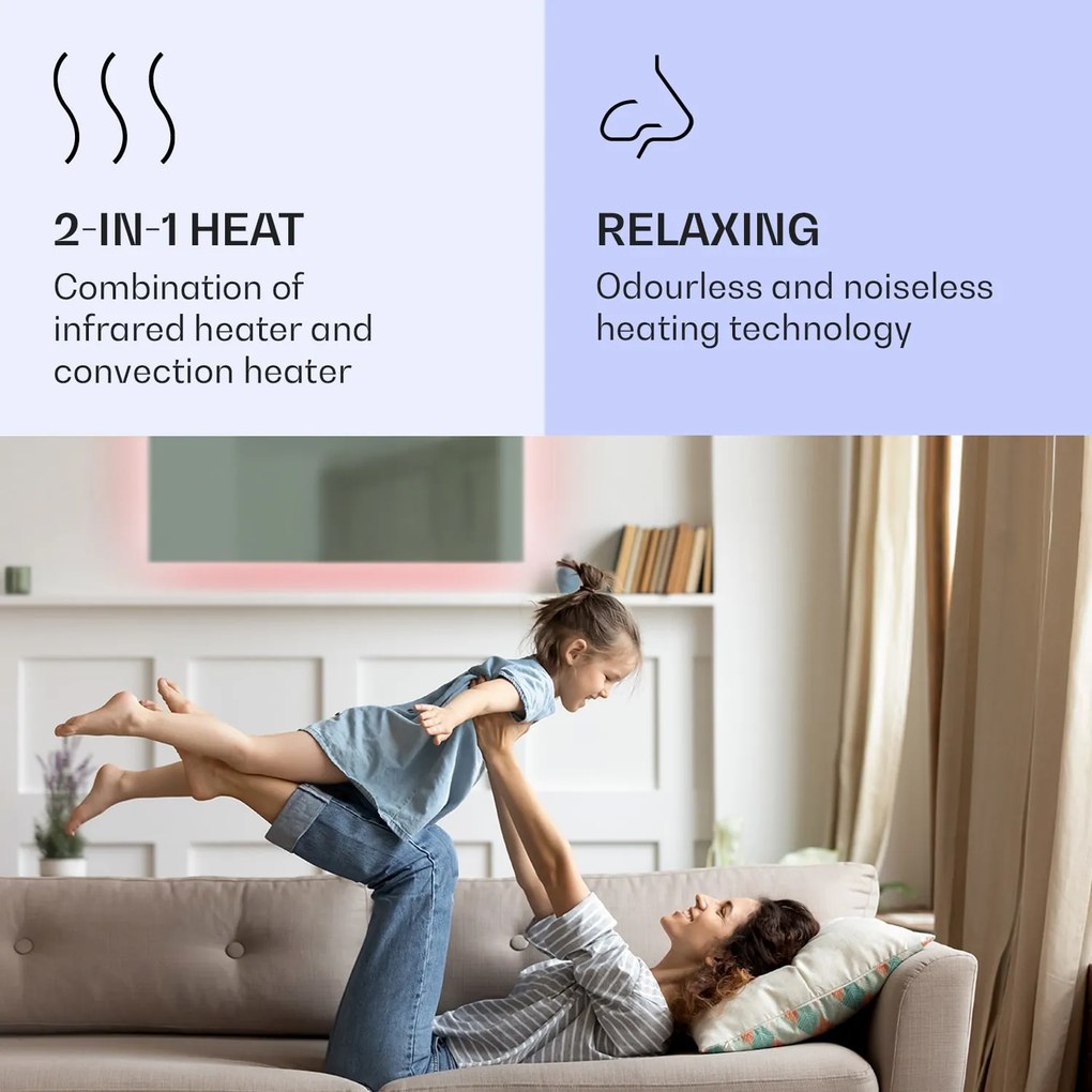 Klarstein Mojave1000 smart, încălzitor inteligent, 2 în 1, Convector cu infraroșu, 120x60cm, 1000W, iluminat RGB