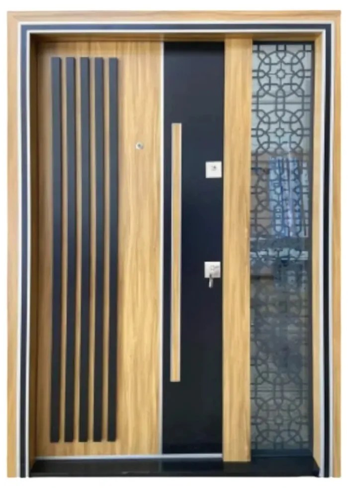 Usa metalica dubla de exterior cu izolatie si vizor Novo Doors NDS1000, Din compozit, 2 yale, Kit complet, Pentru case (Culoare: Gri deschis,