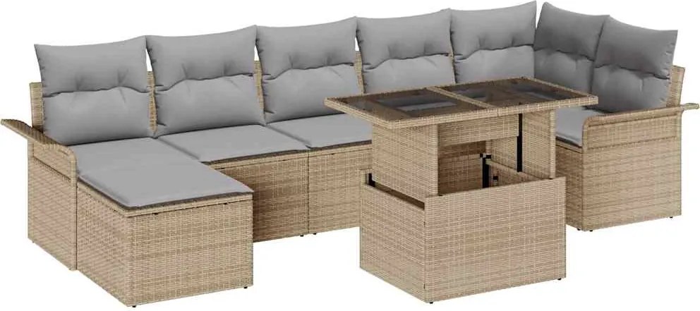 vidaXL Set de canapele pentru grădină cu pernă 8 pcs Bej Rattan poli
