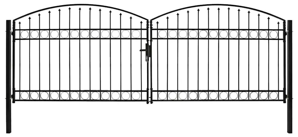 vidaXL Poartă de gard dublă cu arcadă, negru, 400 x 125 cm, oțel