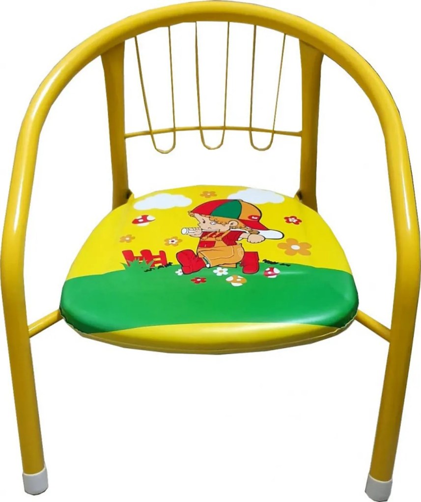 Scaun metalic pentru copii Novokids™ Little chair , Sezut moale cu sunete, Pentru interior si exterior, Dimensiuni 36x36x34 cm , Galben