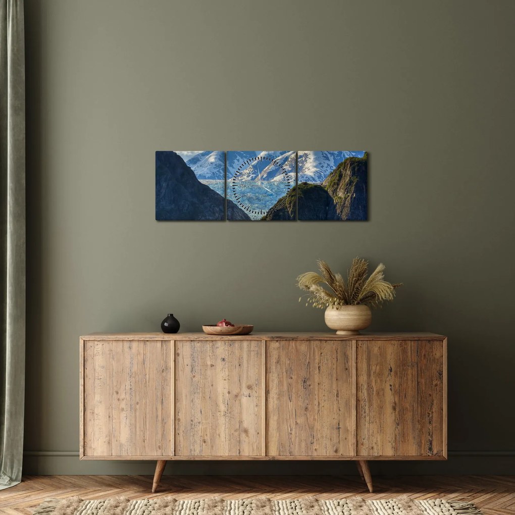 Tablou cu peisaj cu munții (cu ceas) (90x30 cm)