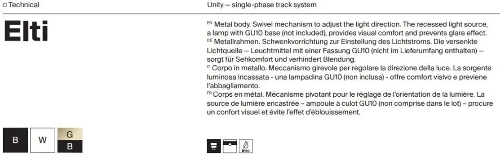 Spot, accesoriu pentru sinele monofazate Unity, Elti negru cu auriu