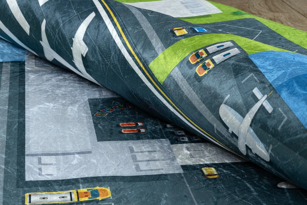 BAMBINO 46990 covor lavabil Aeroport, avioane pentru copii anti-alunecare - verde / gri