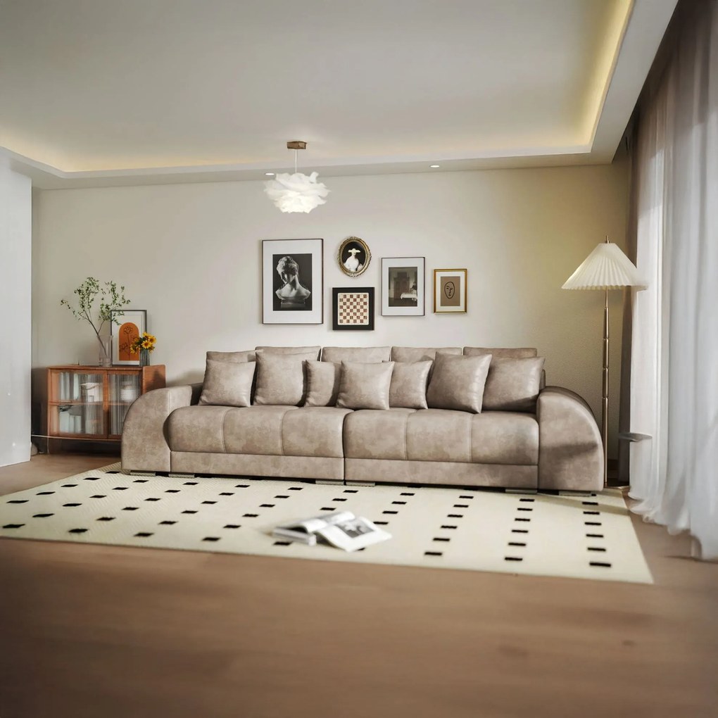 Canapea extensibilă dumonde cu 2 lăzi de depozitare si sezut confortabil din spuma high-density, Verona Tobago Silver 310x100 cm