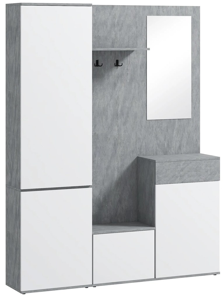 HOMCOM Mobilier 4 în 1 cu Oglindă, Cuiere și Rafturi Interioare Reglabile, Mobilier Multifuncțional, 145x29x184 cm, Gri | Aosom Romania