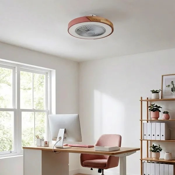 Brilagi - Corp de iluminat LED dimabil cu ventilator LED/38W/230V 50 cm roz/stejar + telecomandă