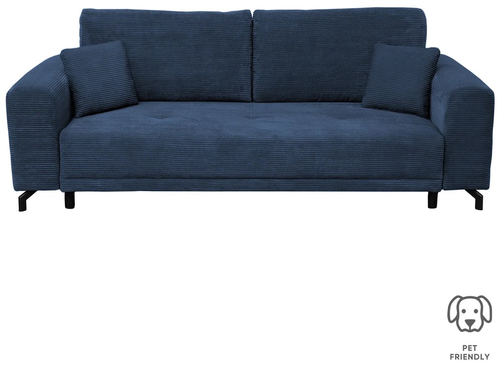 Canapea VEGA extensibila, 3 locuri, cu arcuri si lada depozitare, albastru, 237x110x73 cm