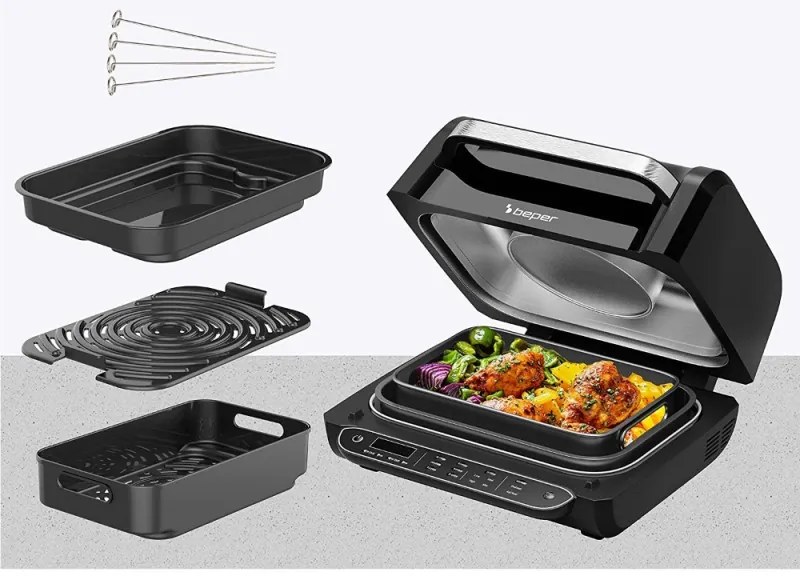 Resigilat: Fripteuza cu aer cald si grill  8in1 Beper P101FRI080, 1700W, 8 programe, 3.8 L, 230°C, Negru