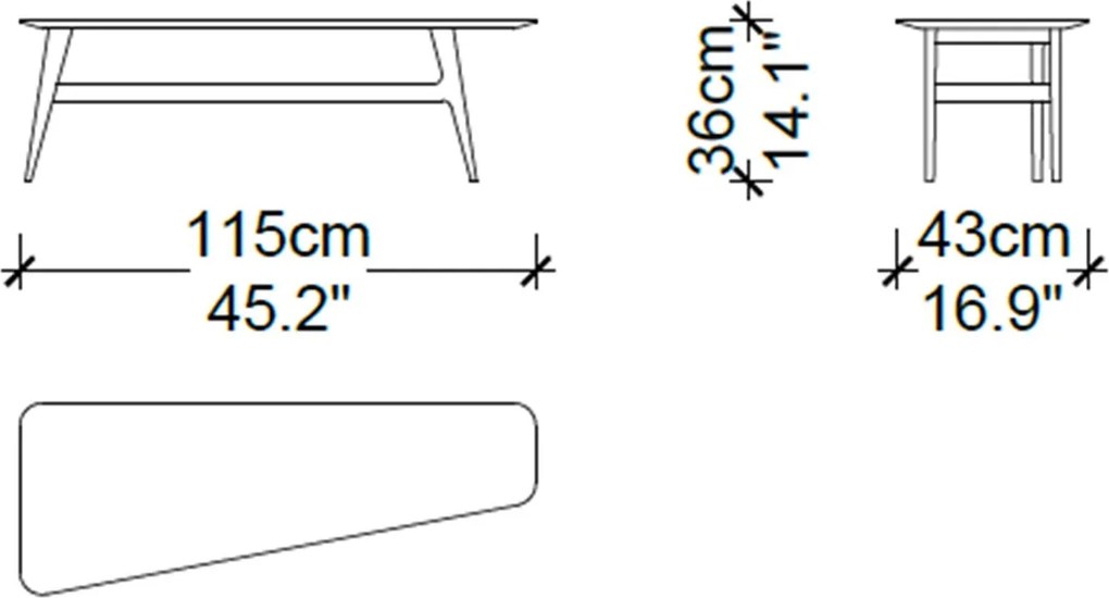 Măsuță lemn masiv de cafea Capella, 115 × 43 × 36 cm