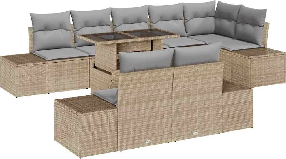 vidaXL Set de canapele pentru grădină 9 pcs Bej Rattan poli