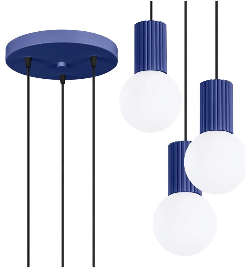 Lustră albastru-închis cu abajur din sticlă ø 25 cm Orbital – Sollux