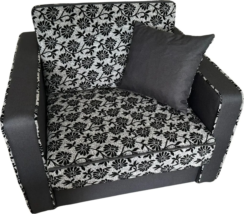 Fotoliu SAMY NEXT extensibil, cu lada de depozitare, stofa gri cu negru , cadru metalic, 103x100x92 Stofa, Gri + Negru