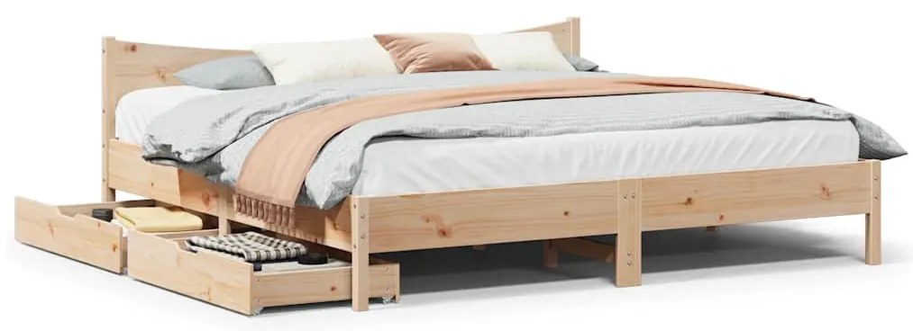 vidaXL Cadru de pat cu sertare, 200x200 cm, lemn masiv pin