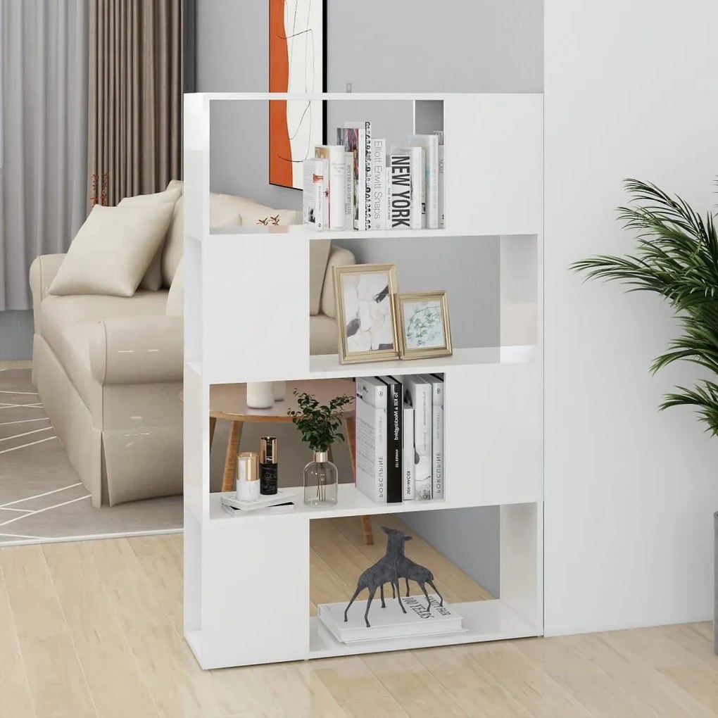 809140 vidaXL Bibliotecă/Separator cameră, alb extralucios, 80x24x124,5 cm