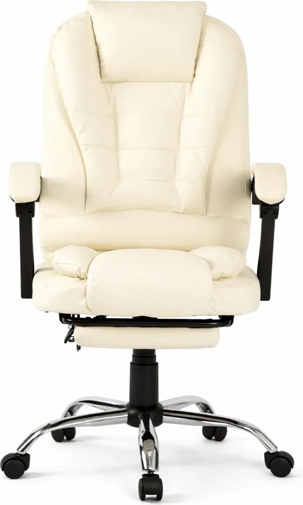 Scaun directorial, Masaj în perna lombară, Suport picioare, Rabatabil, piele PU, Bej